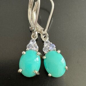 925 Sterling Silver Turquoise and Tanzanite Drop Earrings